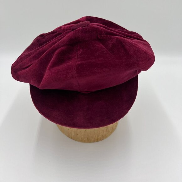 Vintage Montgomery Ward Newsboy Cap Wine Raspberry Velvet Cotton Polyester Blend - Picture 6 of 8